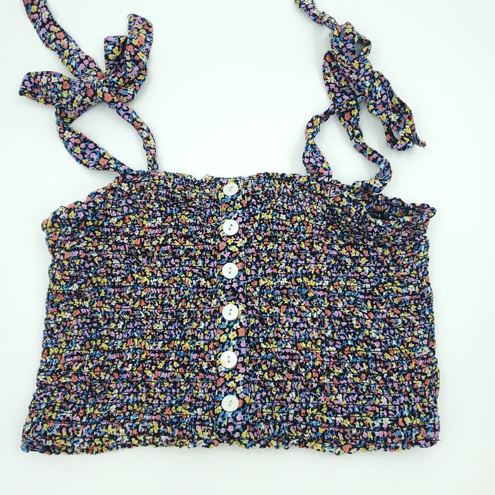 Patrons of Peace Smocked Tie Strap Crop Tank Small